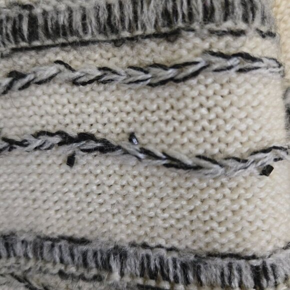 Susan Bristol Vintage Wool Unique Knit Black Cream Sweater Jacket Size XL - Picture 4 of 6